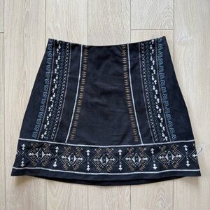 Abercrombie & Fitch Suede Embroidered Mini Skirt in Black Size 2